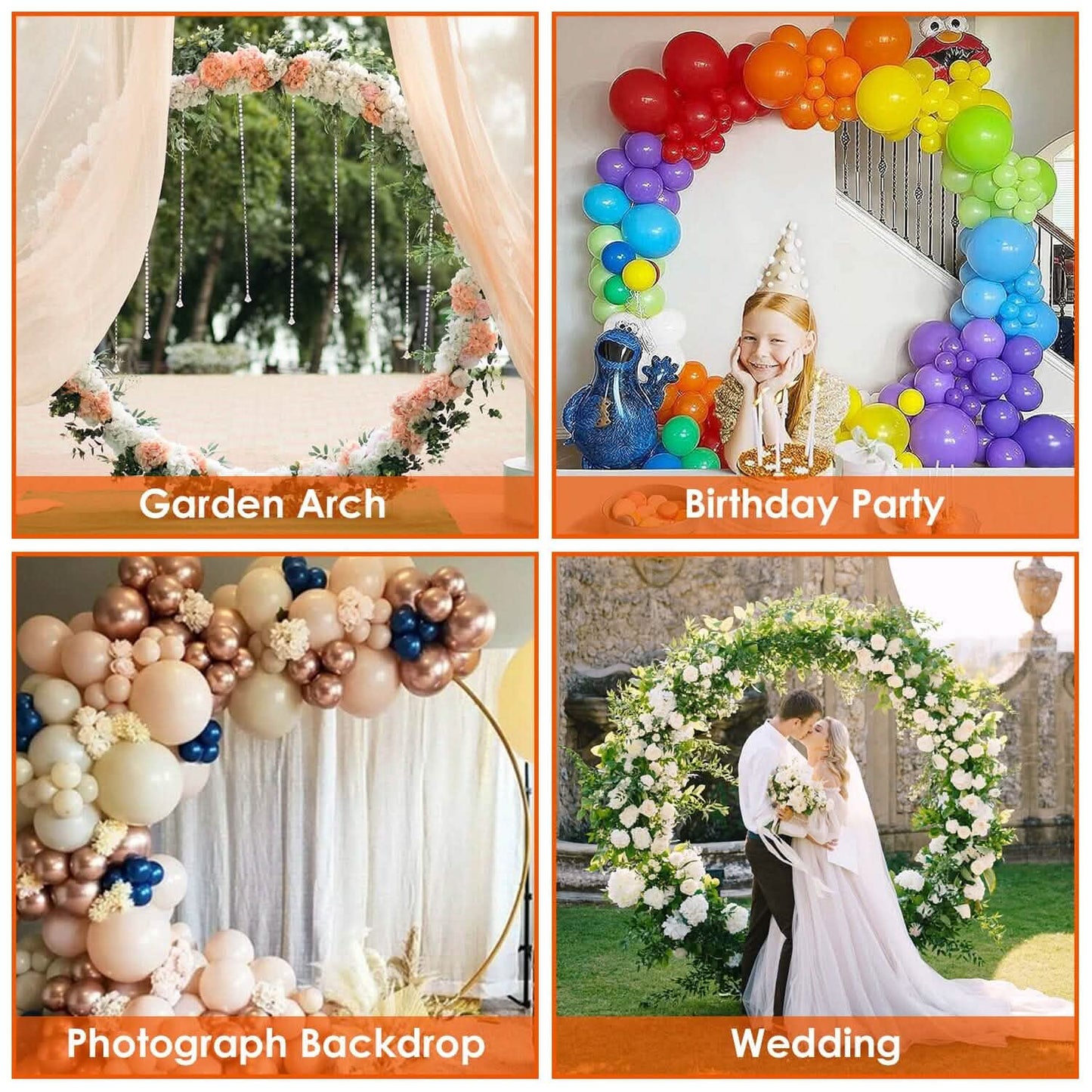 Metal Round Arch Reusable Backdrop Stand with Balloon Tools