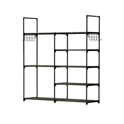 Metal Shoe Storage Shelf Free Standing Shoe Stand with 2 Row Hooks