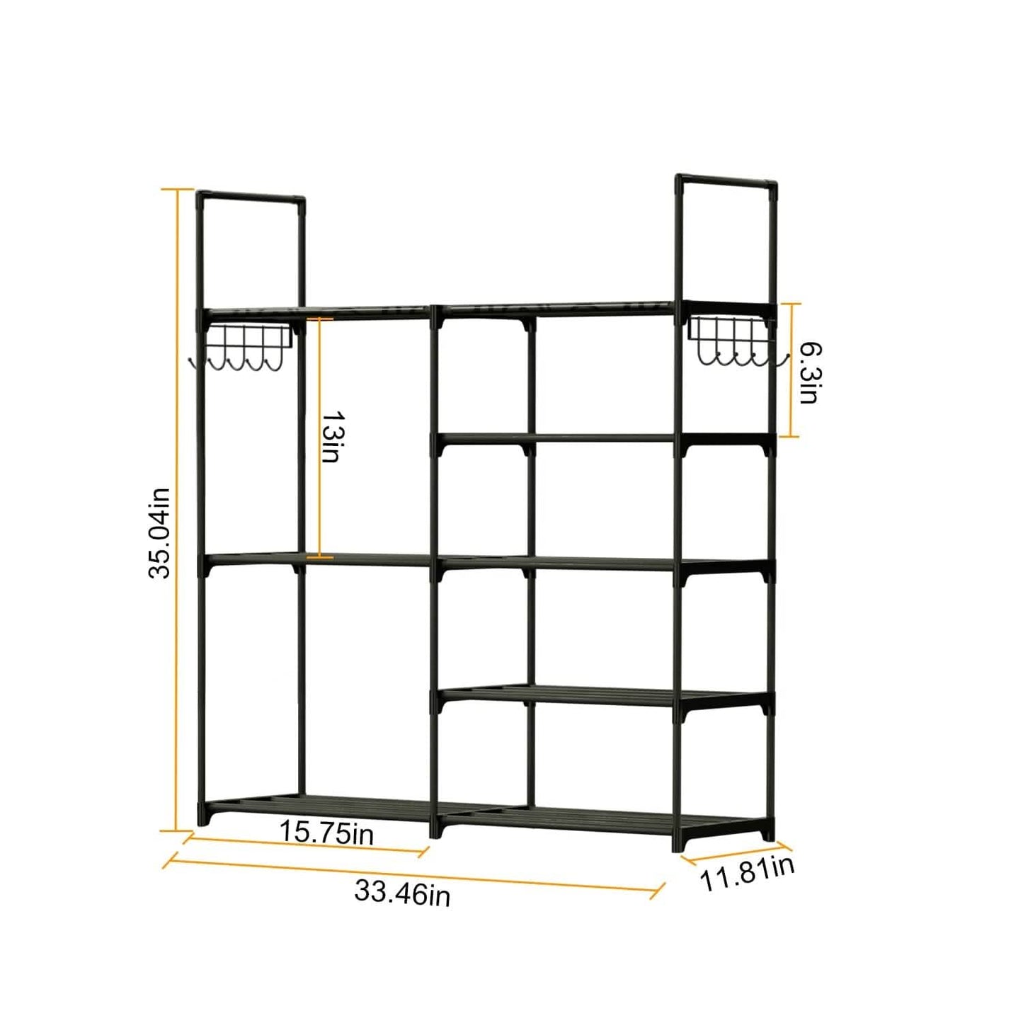 Metal Shoe Storage Shelf Free Standing Shoe Stand with 2 Row Hooks
