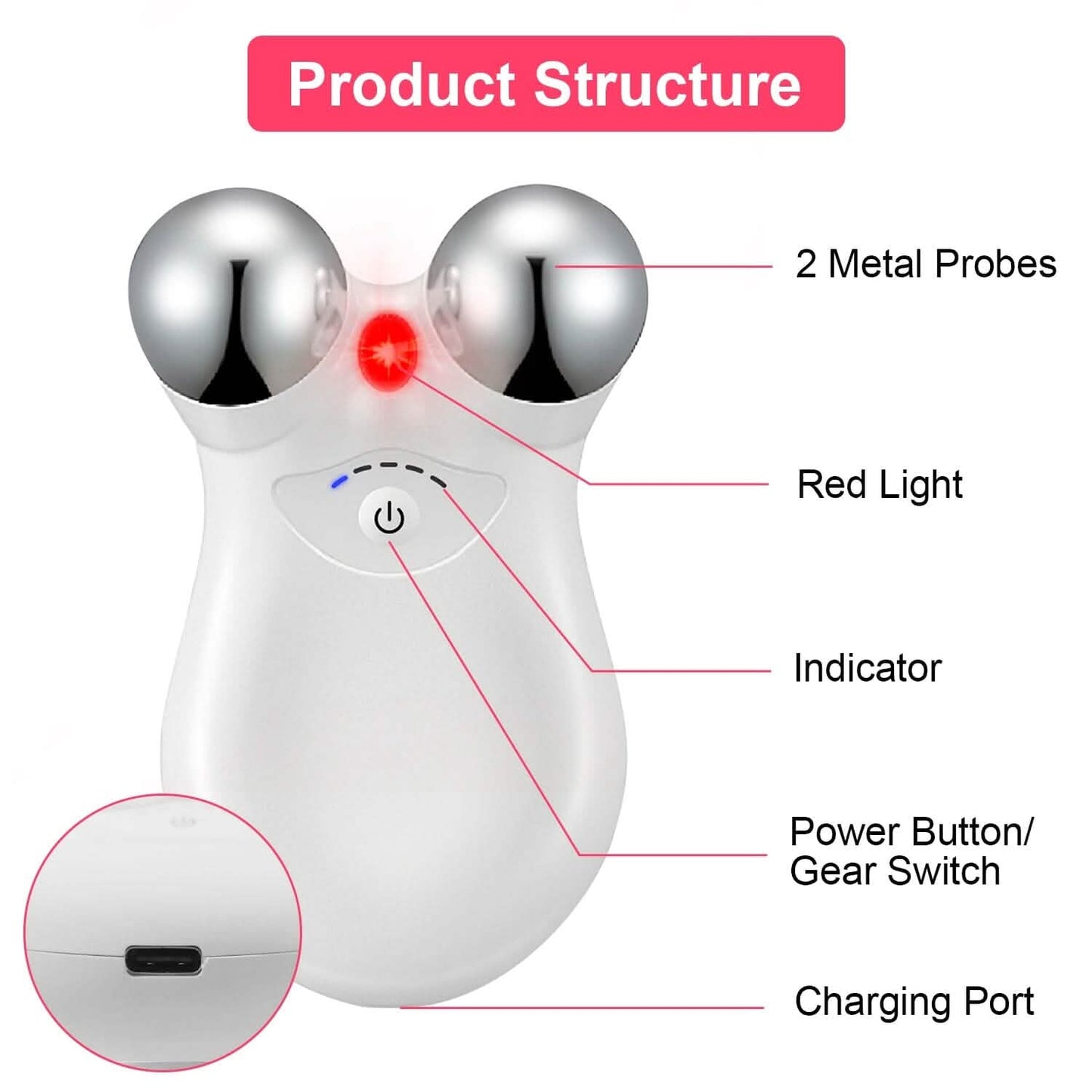 Micro-Current Face Massager Rechargeable Roller with 5 Gears