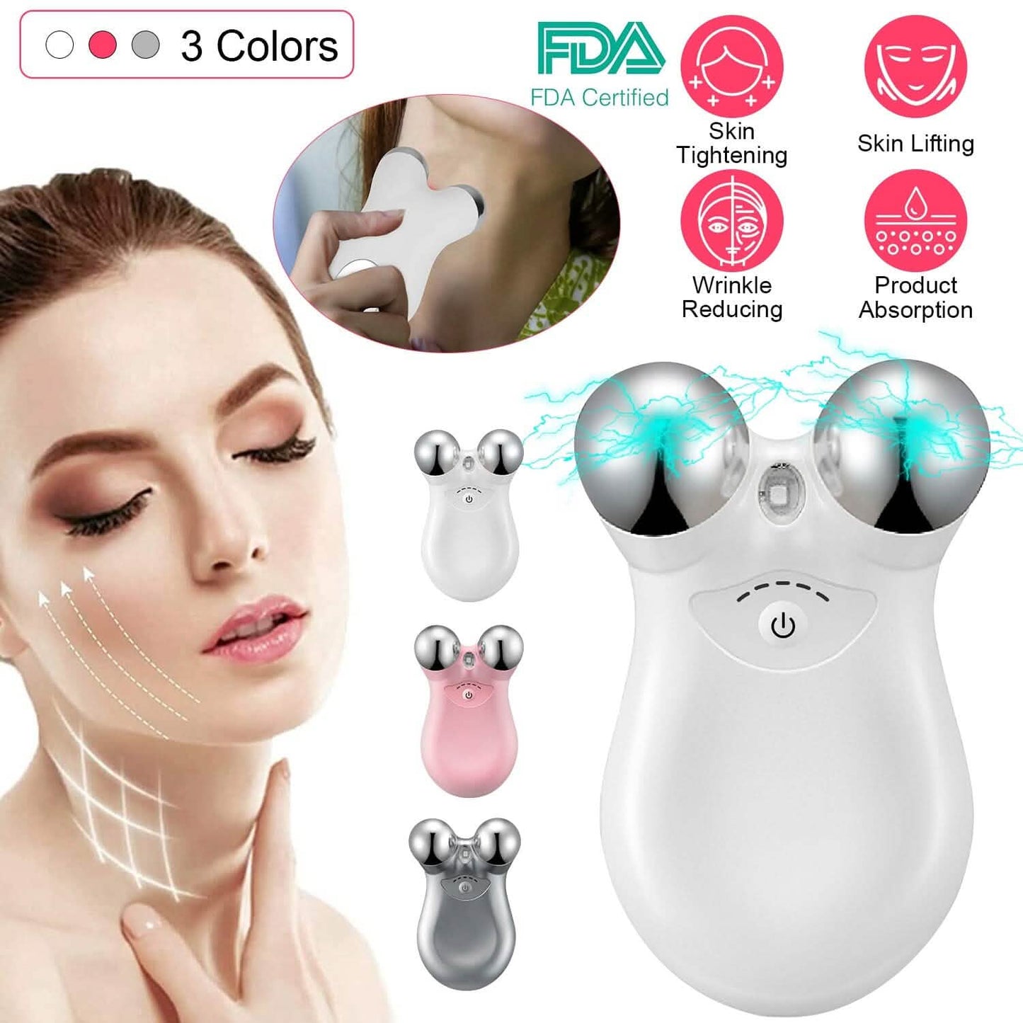 Micro-Current Face Massager Rechargeable Roller with 5 Gears