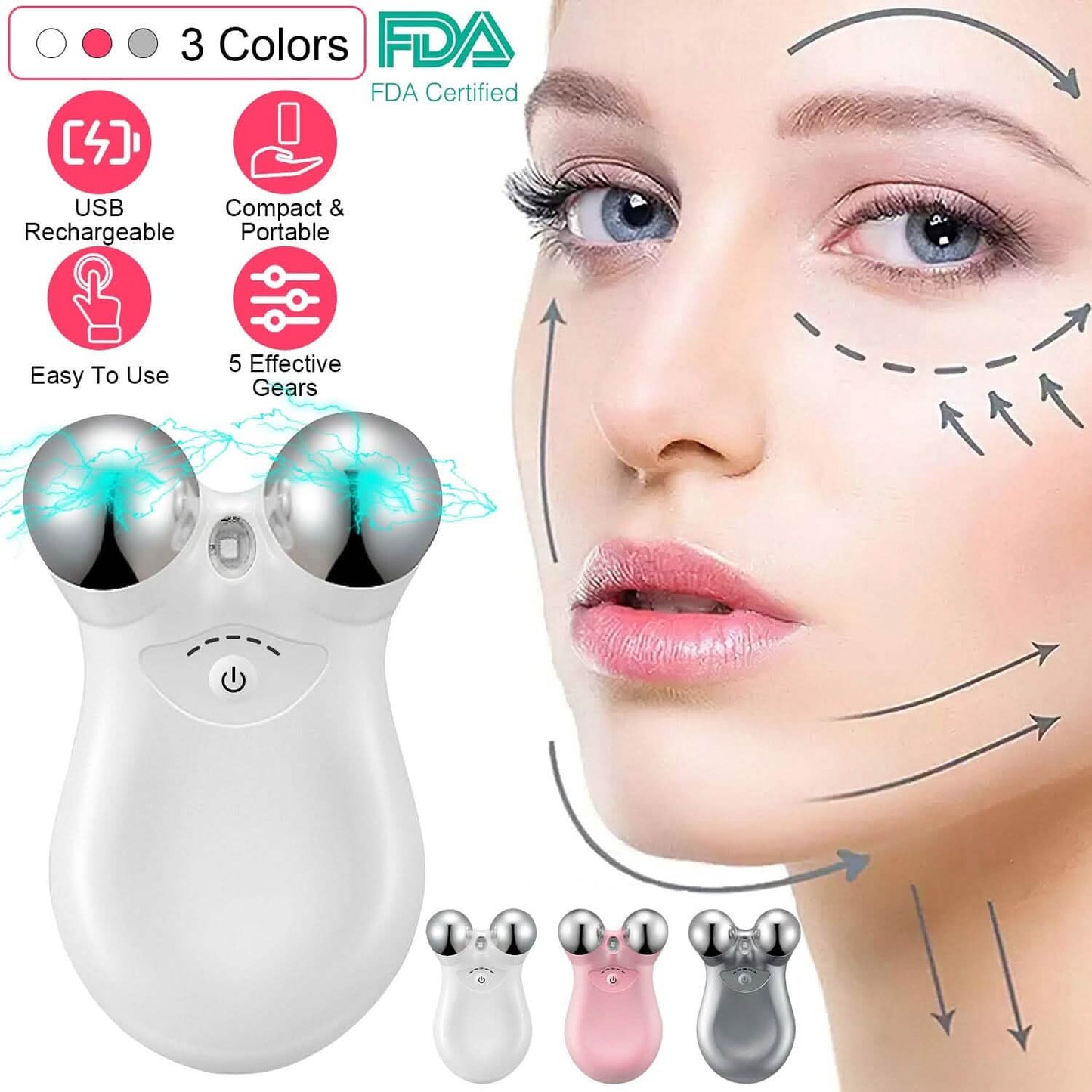 Micro-Current Face Massager Rechargeable Roller with 5 Gears