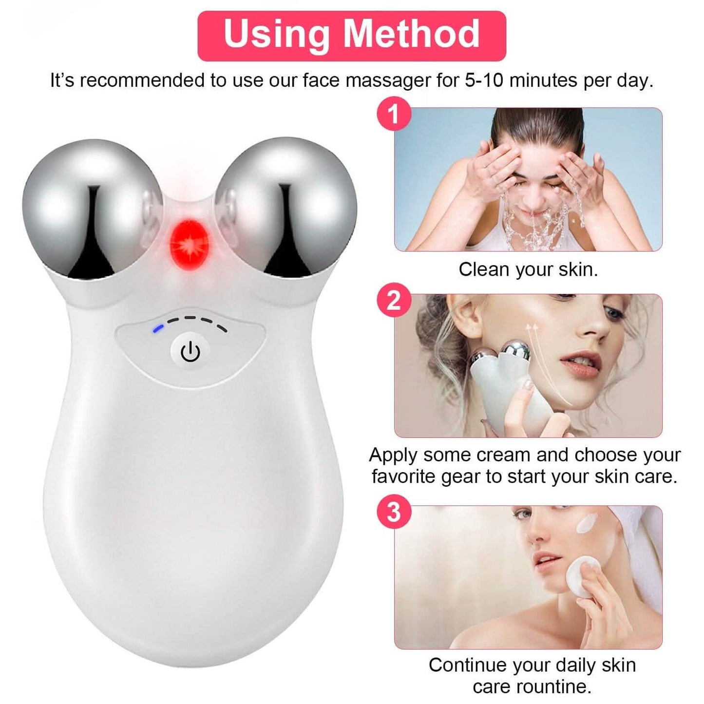 Micro-Current Face Massager Rechargeable Roller with 5 Gears