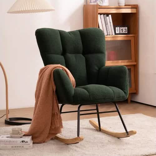 Mid-Century Modern Teddy Fabric Tufted Upholstered Rocking Chair