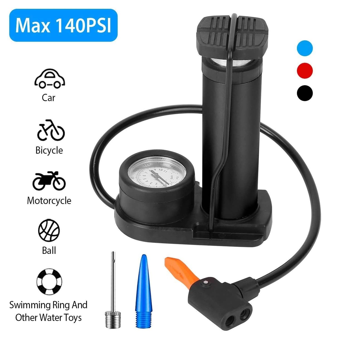 Mini Bike Foot Pump Portable Bicycle Tire Inflator