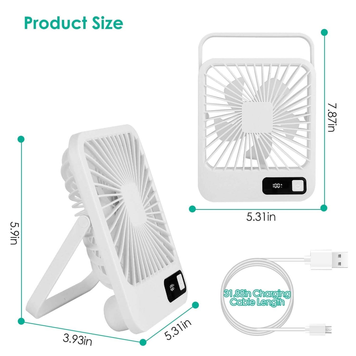 Mini Desktop Cooling Fan Rechargeable Battery Powered with LCD Display