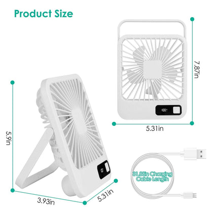 Mini Desktop Cooling Fan Rechargeable Battery Powered with LCD Display