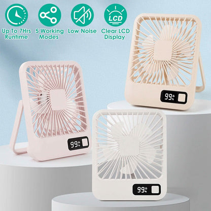 Mini Desktop Cooling Fan Rechargeable Battery Powered with LCD Display