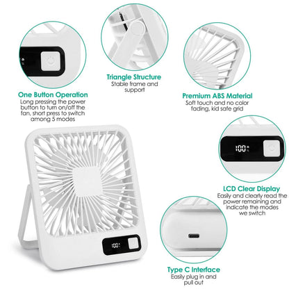 Mini Desktop Cooling Fan Rechargeable Battery Powered with LCD Display