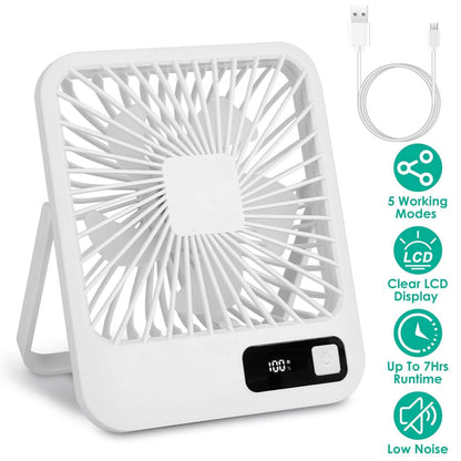 Mini Desktop Cooling Fan Rechargeable Battery Powered with LCD Display