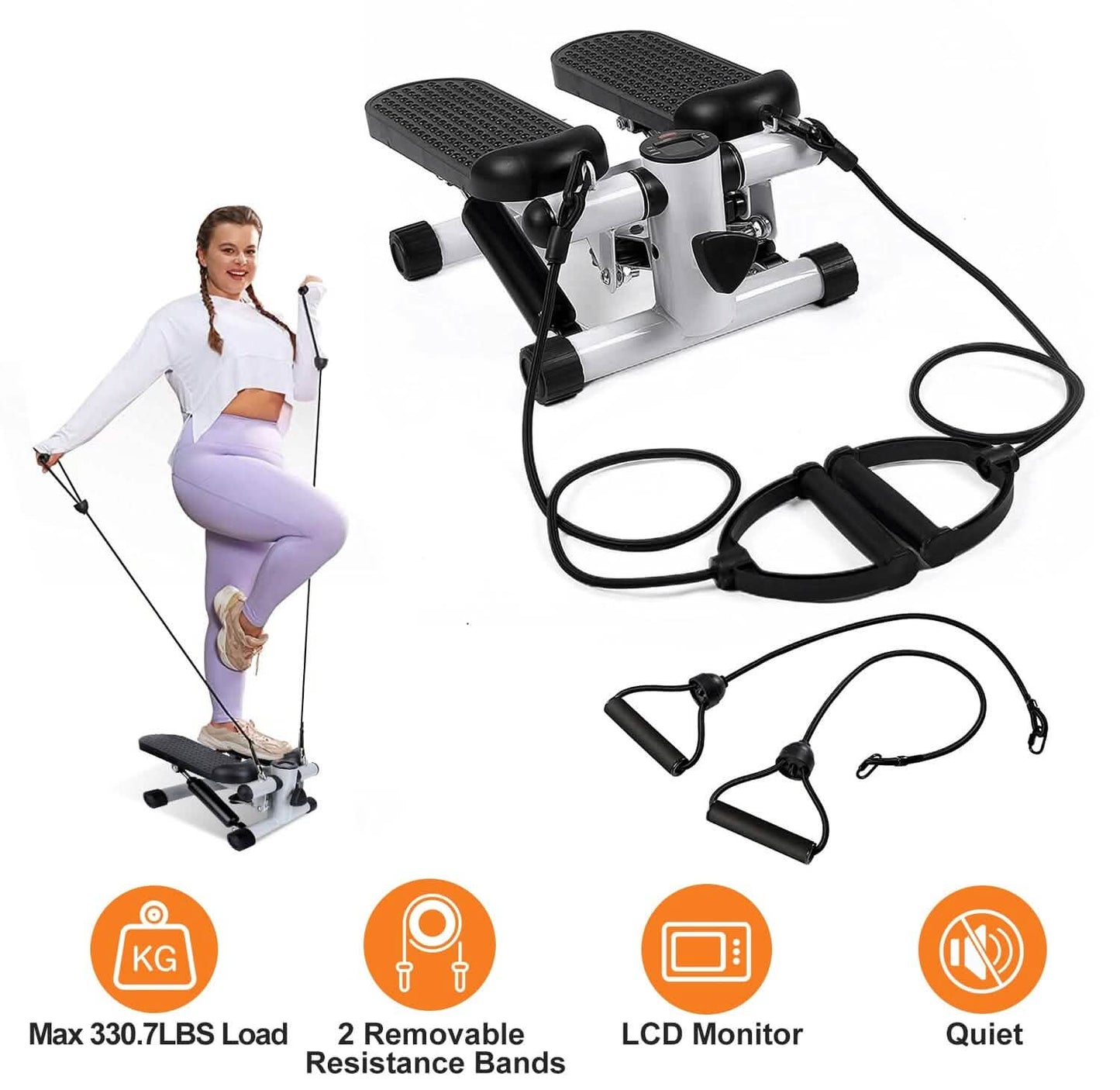Mini Fitness Stepper with 2 Resistance Bands LCD Monitor