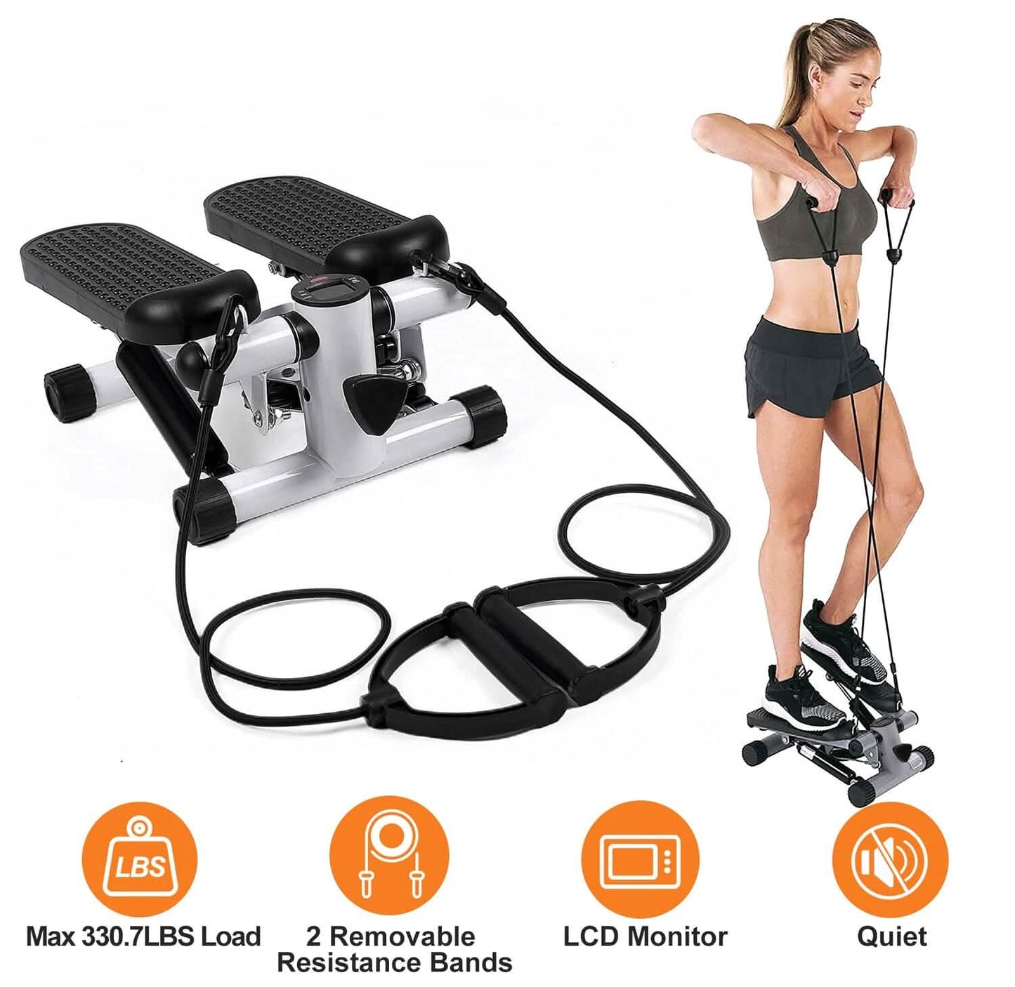 Mini Fitness Stepper with 2 Resistance Bands LCD Monitor