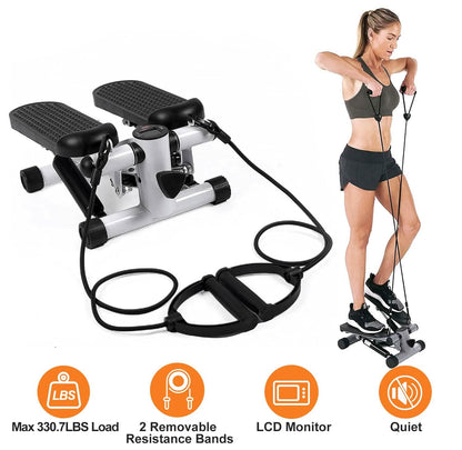 Mini Fitness Stepper with 2 Resistance Bands LCD Monitor