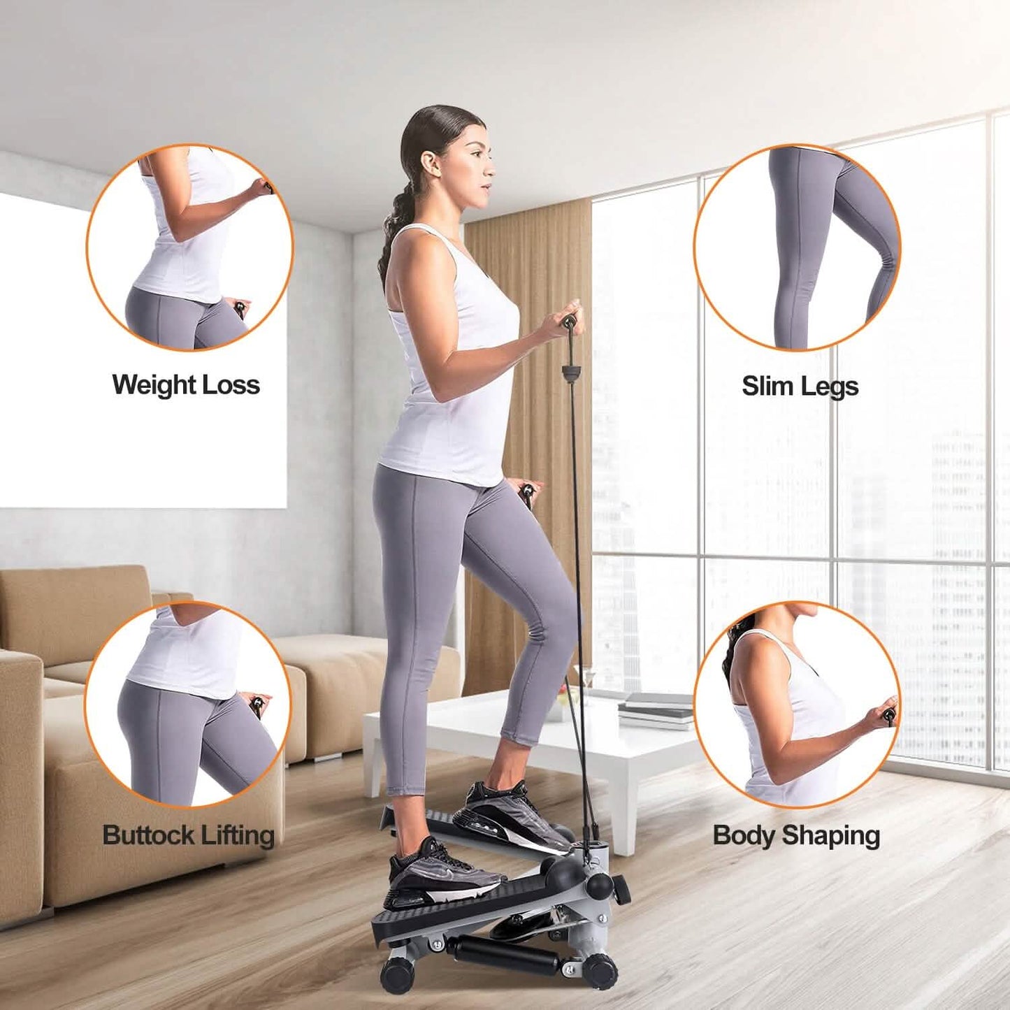 Mini Fitness Stepper with 2 Resistance Bands LCD Monitor