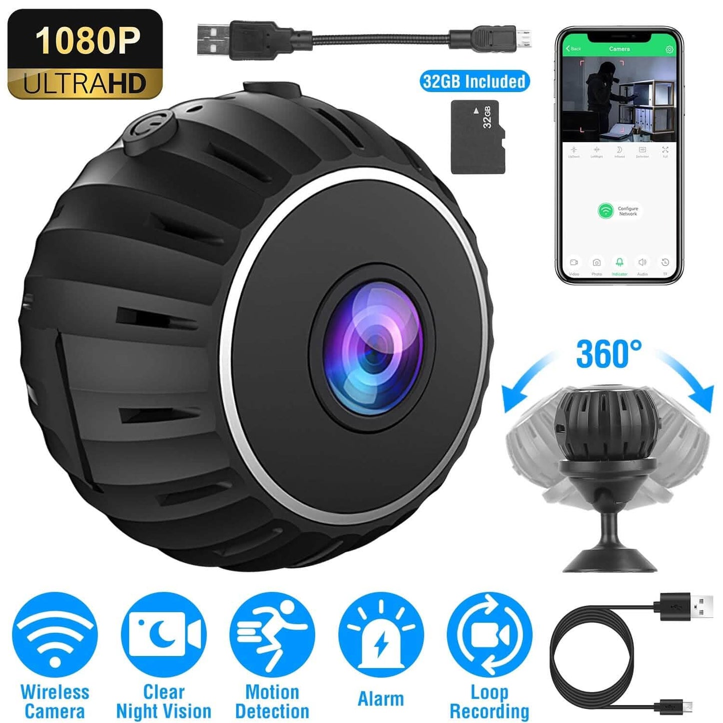Mini Wireless Camera Wifi IR Night Vision HD 1080P Home Security