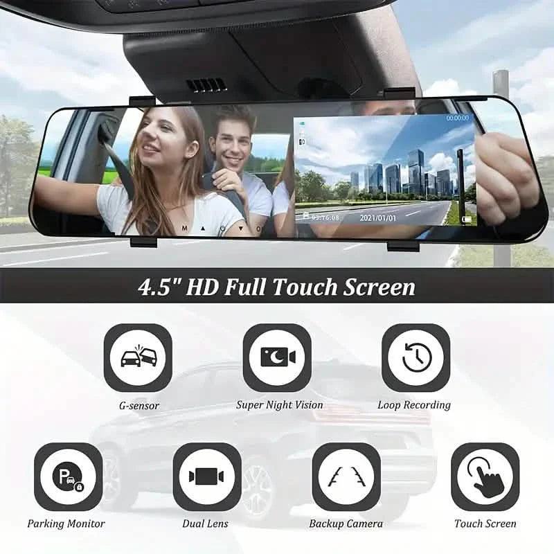 Mirror Dash Cam 4.5 Inch Rear View Mirror 1080P Front and Rear View Dual Cameras