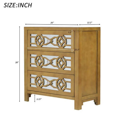 Mirrored Carved Pattern Modern Gold Finish Bedroom Nightstand