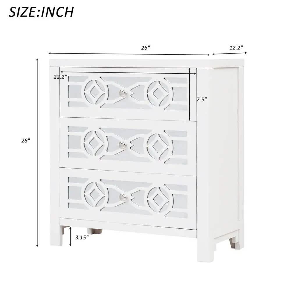 Mirrored Carved Pattern Modern Gold Finish Bedroom Nightstand