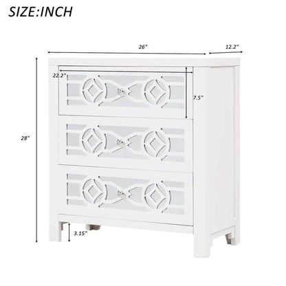 Mirrored Carved Pattern Modern Gold Finish Bedroom Nightstand