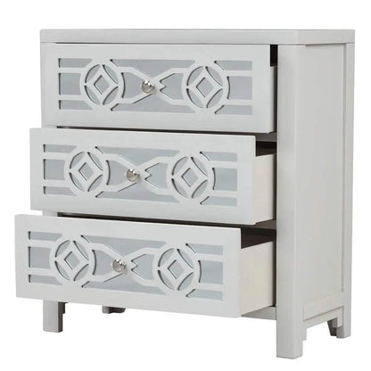 Mirrored Carved Pattern Modern Gold Finish Bedroom Nightstand