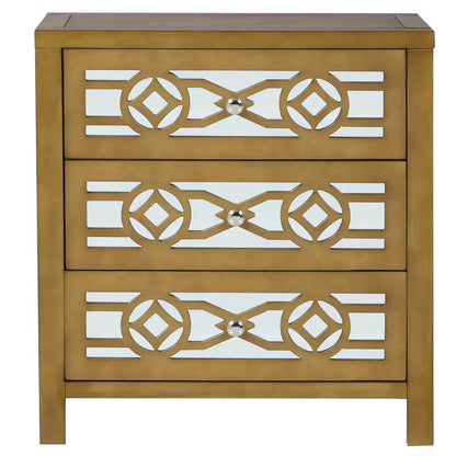 Mirrored Carved Pattern Modern Gold Finish Bedroom Nightstand