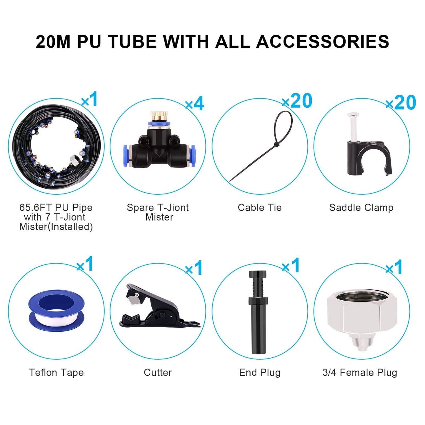 Misting Cooling System 65.6Ft Hose Line + 23 T-Joint Nozzles Water Sprayer