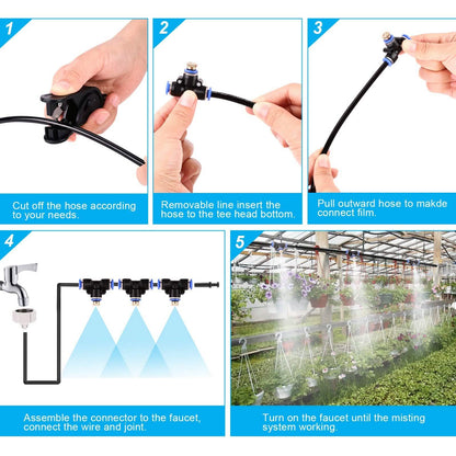 Misting Cooling System 65.6Ft Hose Line + 23 T-Joint Nozzles Water Sprayer
