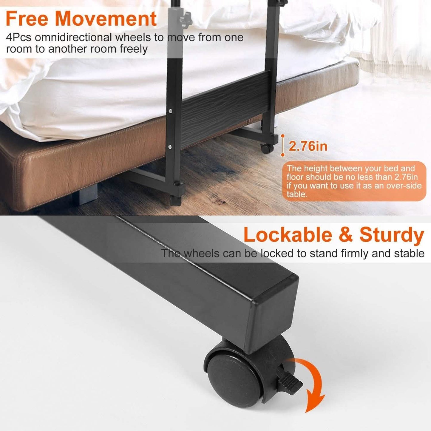 Mobile Laptop Desk Height Adjustable Rolling Wheels