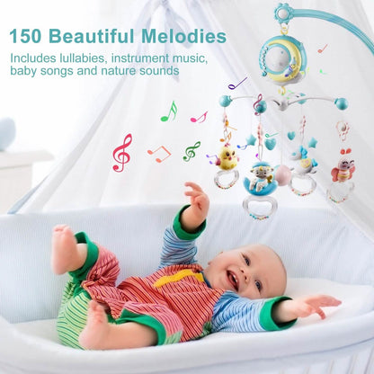 Mobile Star Projection Nursery Light Baby Rattle Toy with Music Box Remote Control
