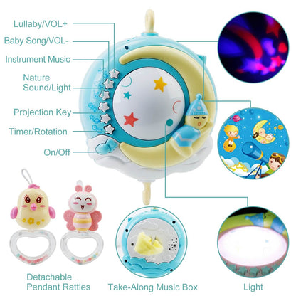 Mobile Star Projection Nursery Light Baby Rattle Toy with Music Box Remote Control