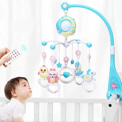 Mobile Star Projection Nursery Light Baby Rattle Toy with Music Box Remote Control