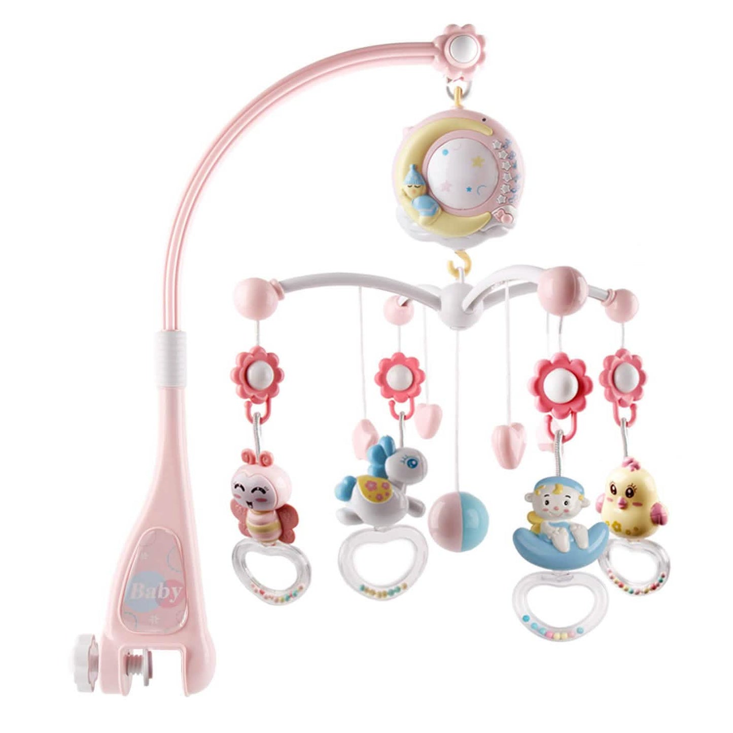 Mobile Star Projection Nursery Light Baby Rattle Toy with Music Box Remote Control