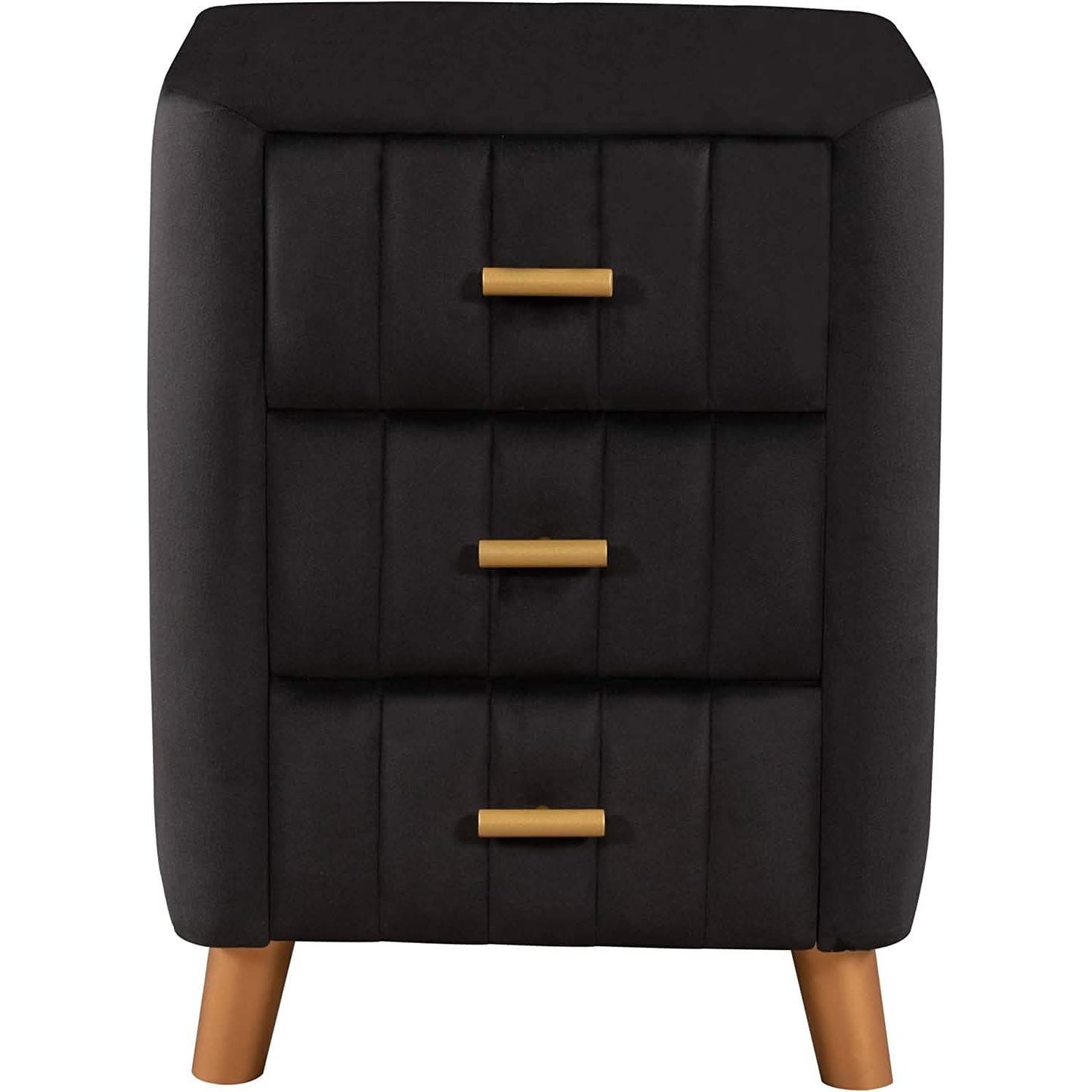 Modern Bedside Velvet Upholstered 3-Drawer Nightstand with Metal Handles