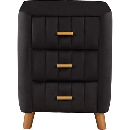 Modern Bedside Velvet Upholstered 3-Drawer Nightstand with Metal Handles