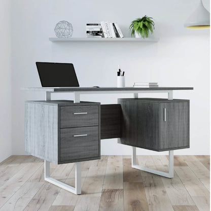 Modern Gray Office Desk with Storage