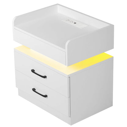 Modern Night Stand with LED Lights and Charging Station