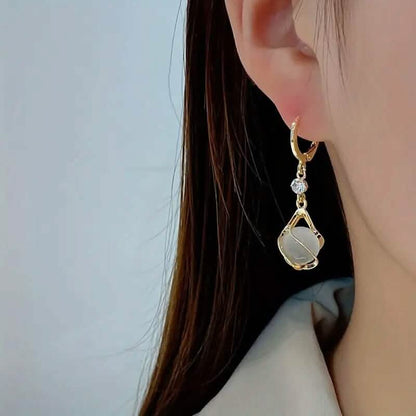 Moonstone Bead Shiny Rhinestone Dangle Earrings