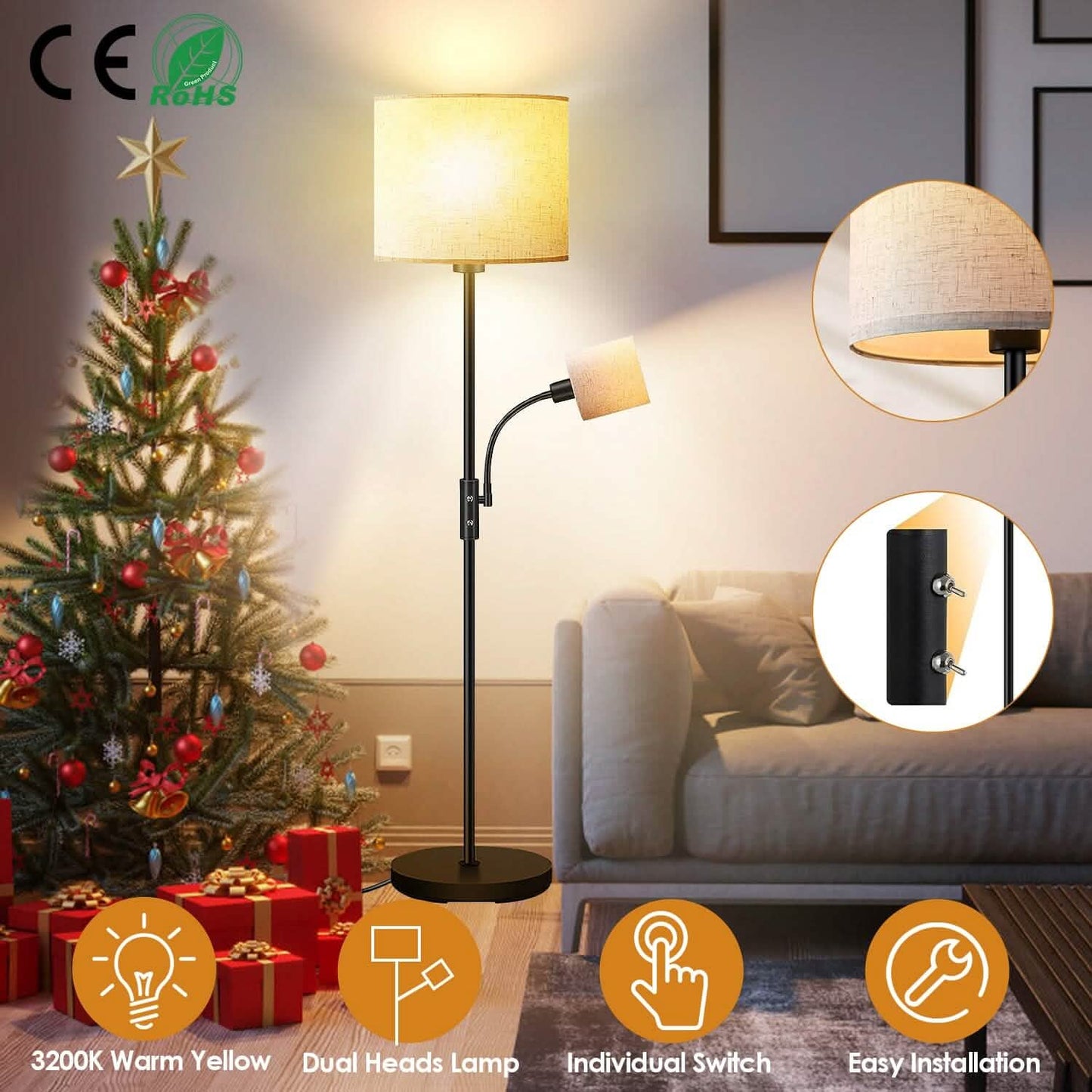 Mother Daughter Floor Lamp with Linen Shade