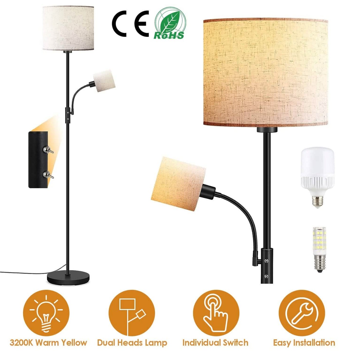 Mother Daughter Floor Lamp with Linen Shade