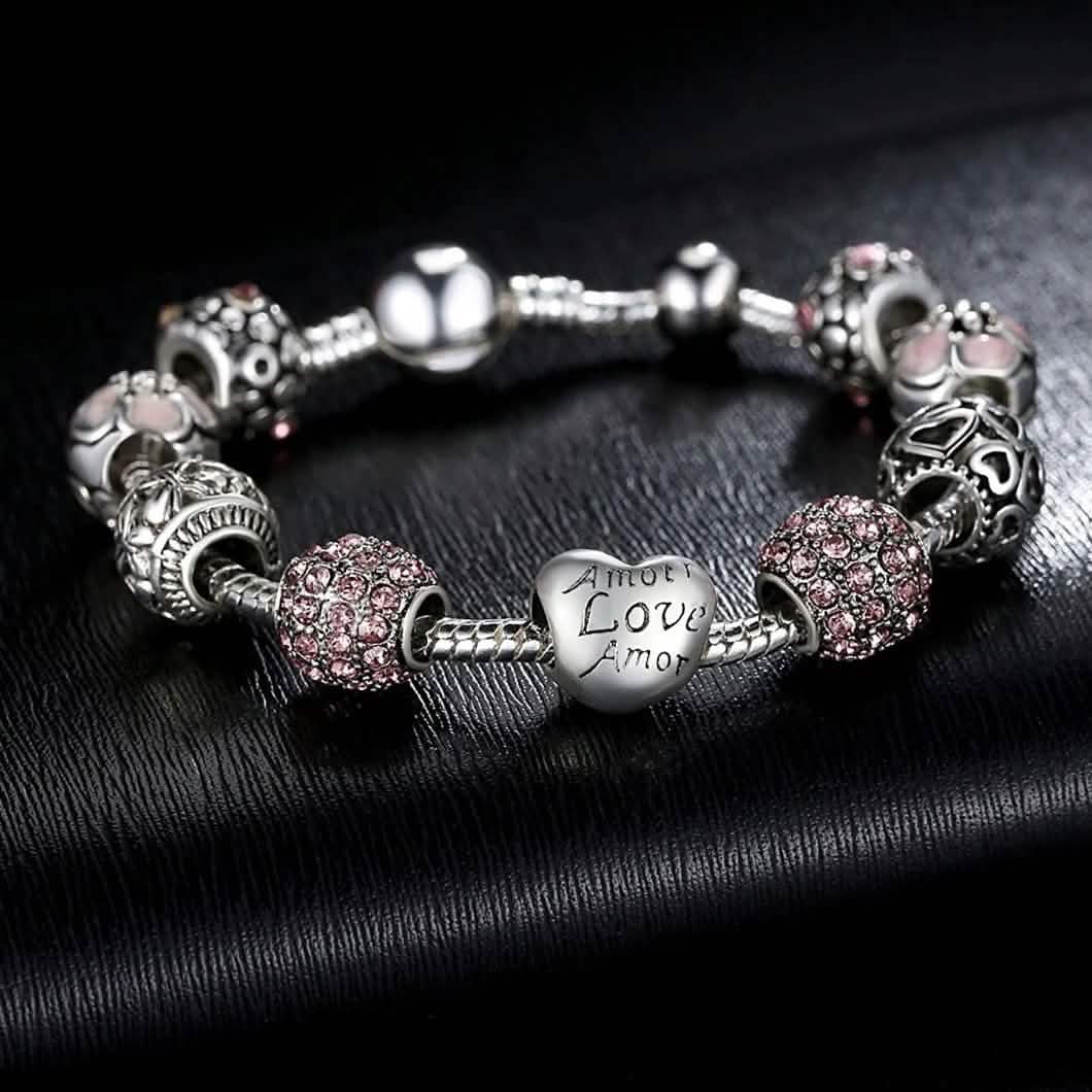 Mother's Day "LOVE" Engraved Heart Charm Bracelet