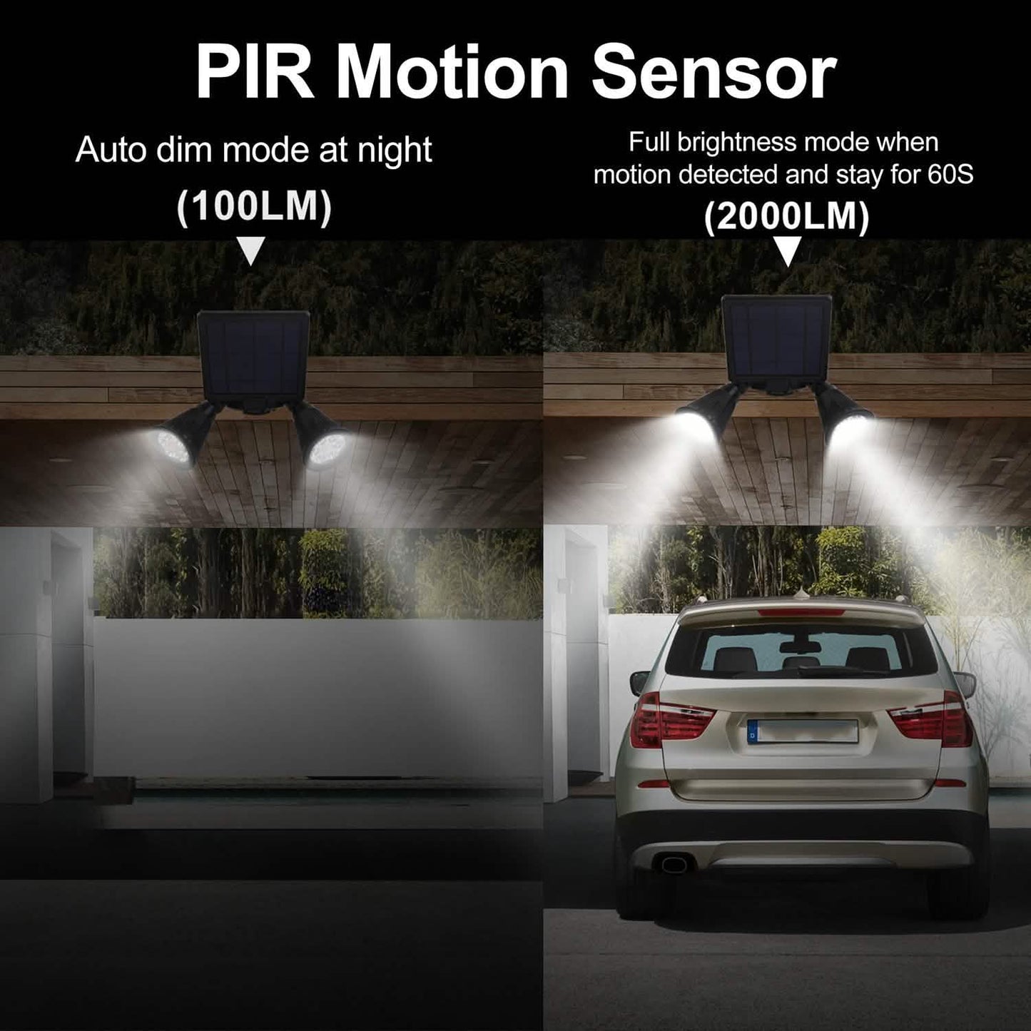 Motion Sensor Spotlights 2000lm Security Lights with Dual Head 360 Degree Rotatable