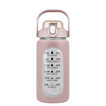 Motivational Water Bottle Intake Tracker with Straw Time Marker Silicone Sleeve Handle