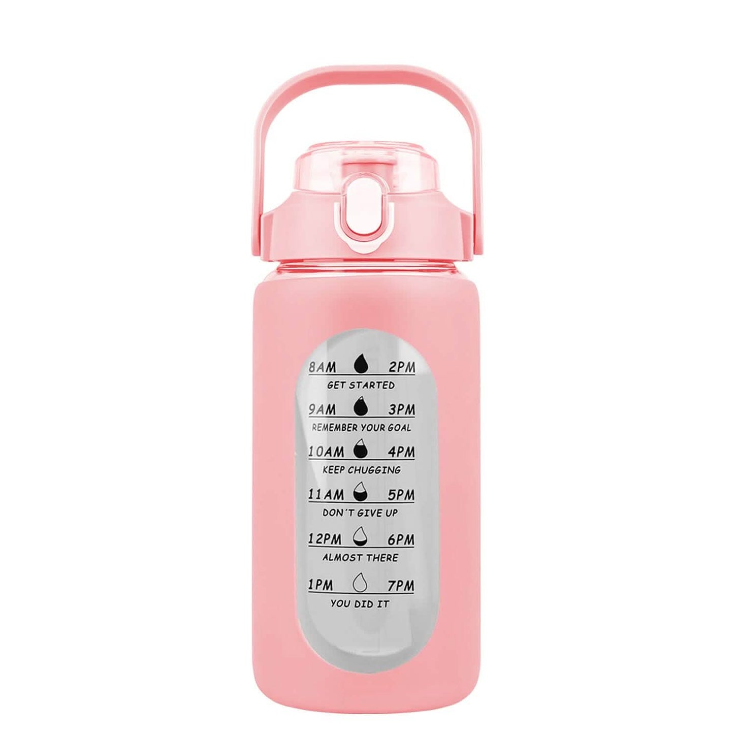 Motivational Water Bottle Intake Tracker with Straw Time Marker Silicone Sleeve Handle