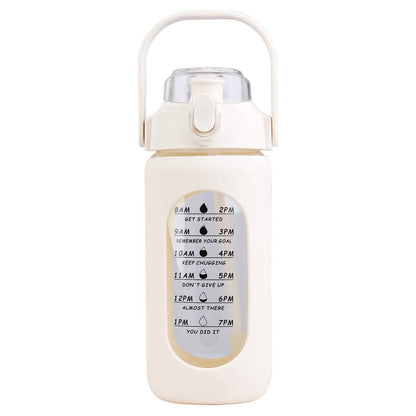 Motivational Water Bottle Intake Tracker with Straw Time Marker Silicone Sleeve Handle