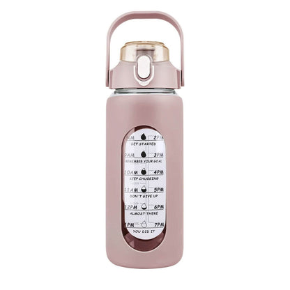 Motivational Water Bottle Intake Tracker with Straw Time Marker Silicone Sleeve Handle