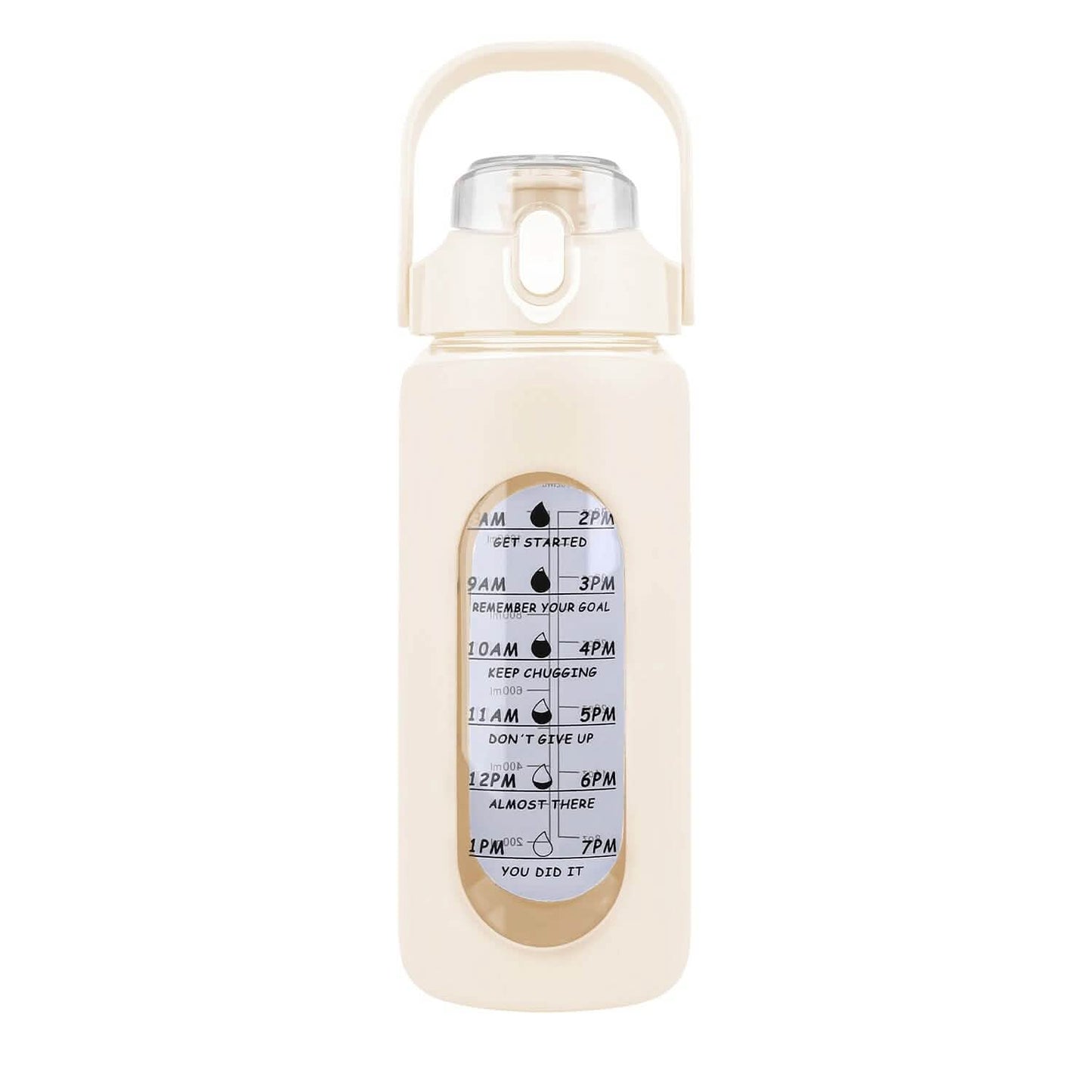 Motivational Water Bottle Intake Tracker with Straw Time Marker Silicone Sleeve Handle