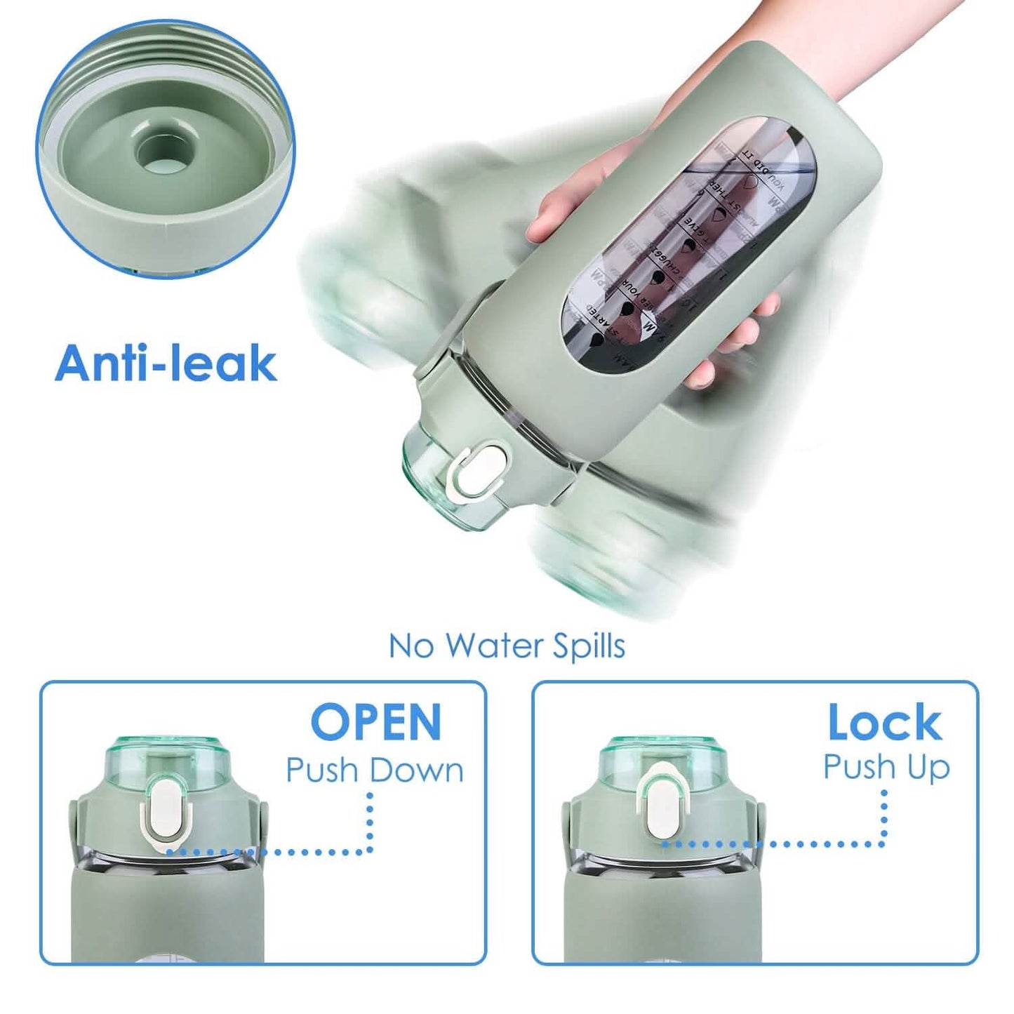 Motivational Water Bottle Intake Tracker with Straw Time Marker Silicone Sleeve Handle