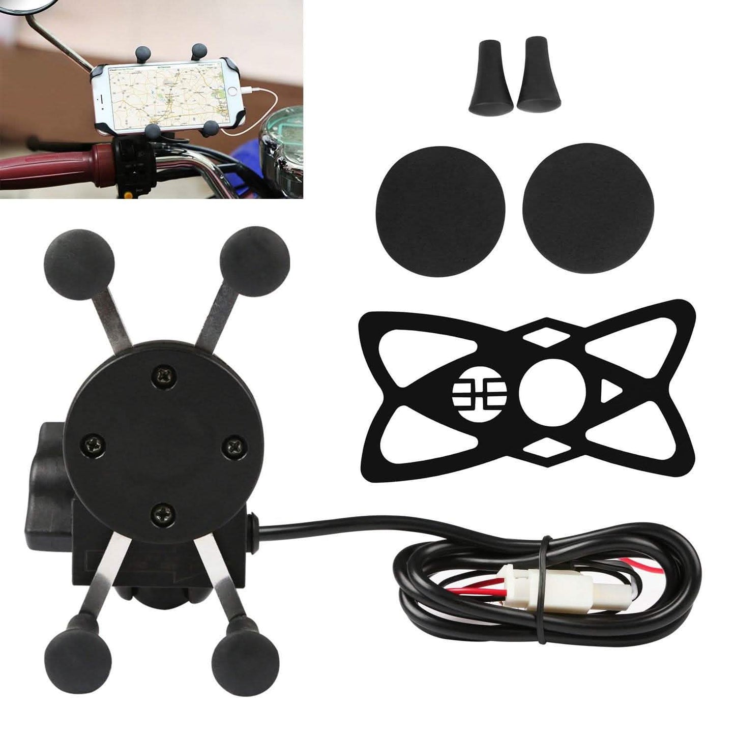 Motorcycle Handlebar Mount Holder with USB Charger