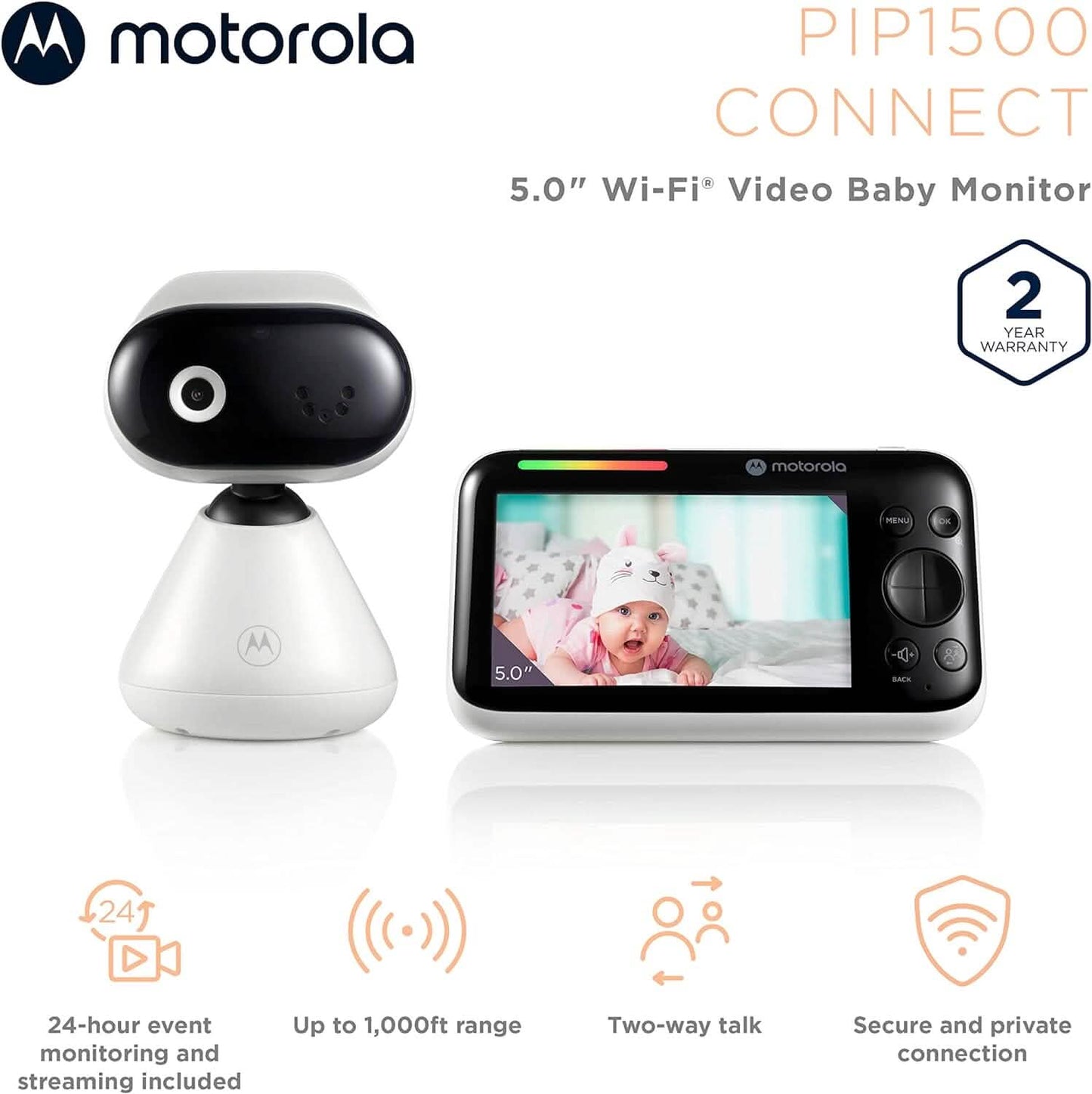 Motorola Baby Monitor PIP1500 Connect - 5" WiFi Video Baby Monitor with Camera  (Refurbished)