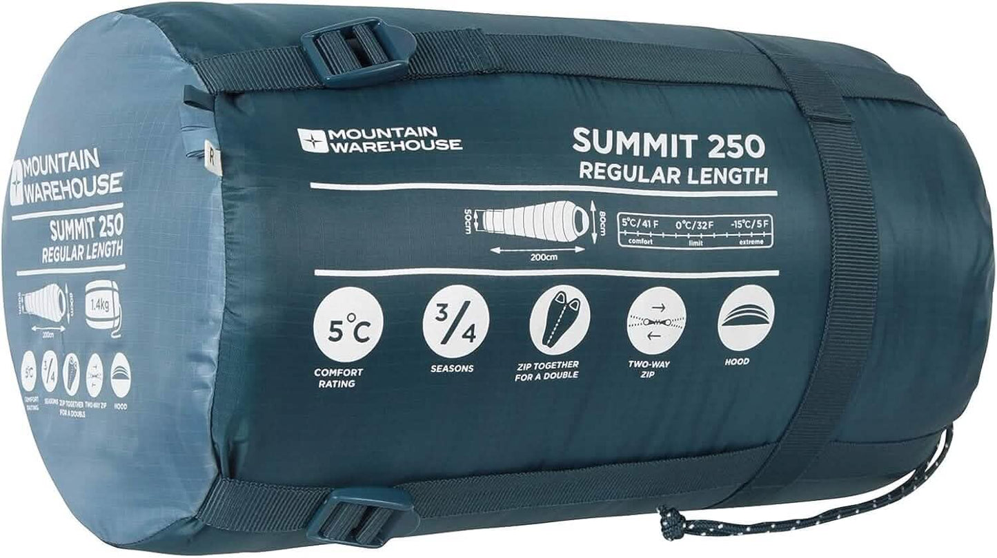Mountain Warehouse Summit 250 Winter Sleeping Bag - Mummy Shape (Regular Length)